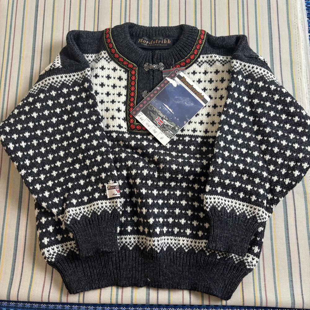 VTG Nordstrikk Sweater Kids 6 Gray Wool Fair Isle Nordic Pullover Norway Winter